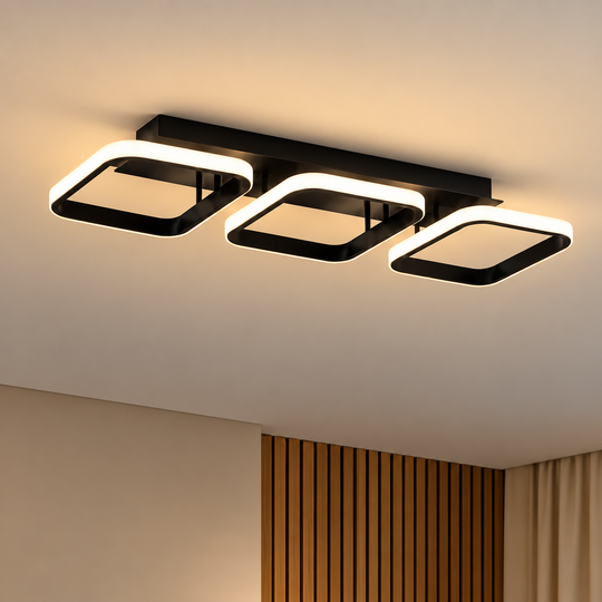 Lampadario LED VERTEX 34W, 3 Quadrati, Lineare, Luce Fredda/Calda/Neutra, Nero