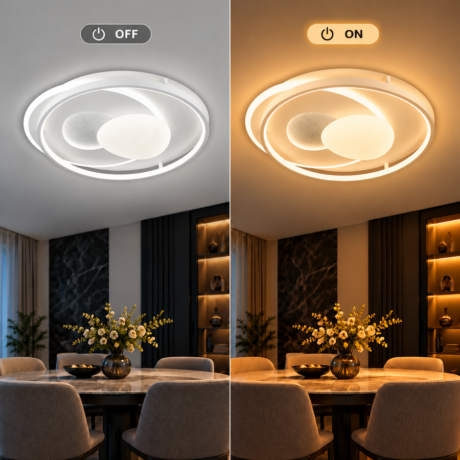 Lustra LED cu telecomanda ASTERA, Forma Ovala, 85W, lumina Rece/Calda/Neutra, Dimabila, Alb