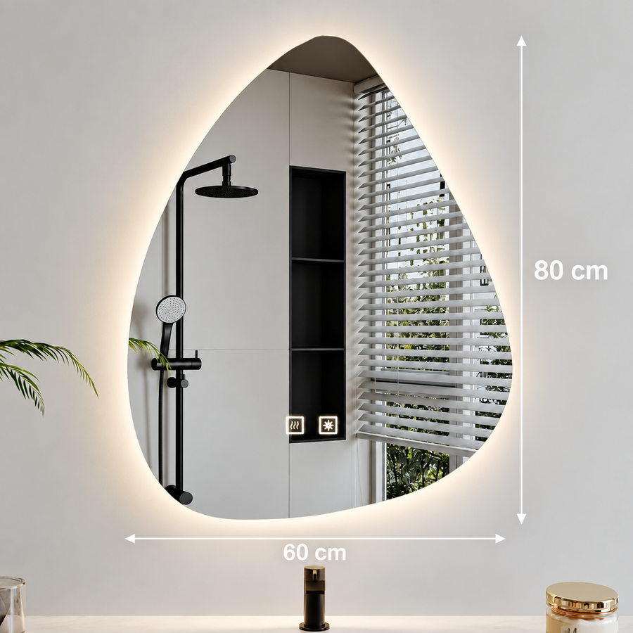 Specchio organico a LED 60x80 cm, luce fredda, sistema antiappannante, dimmerabile