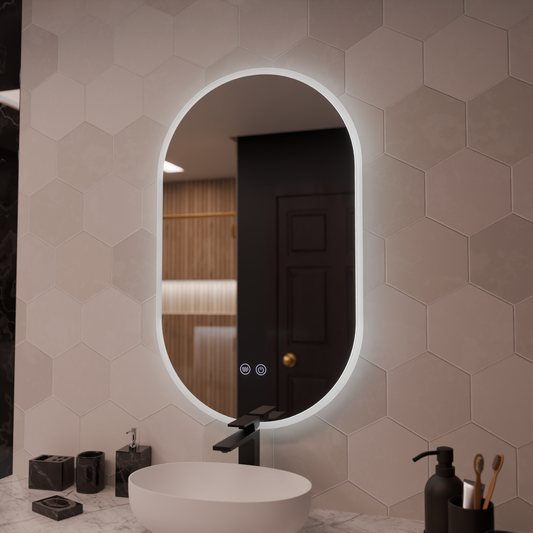 Specchio ovale a LED 60x80 cm Llexort, Touch, sistema antiappannamento, specchi dimmerabili Korman E Titolo predefinito Alessandro Design