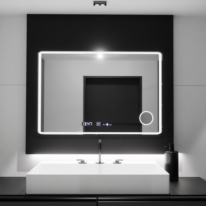 Specchio LED rettangolare 120x80 Aura Riflesso Puro MotionGlow Marcello, Sistema Disappannante, Termometro e Orologio, Specchi Dimmerabili Marcello Titolo predefinito Alessandro Design