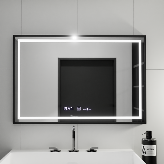 Specchio rettangolare a LED, 100x80 cm, Verite Majeste Noir MotionGlow Marcello, sistema antiappannamento, orologio e termometro, specchi dimmerabili Marcello Titolo predefinito Alessandro Design