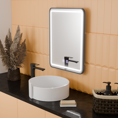 Specchio rettangolare a LED, 50x70 cm, EDGE Touch, sistema Demister, cornice nera Specchi Korman E Titolo predefinito Alessandro Design