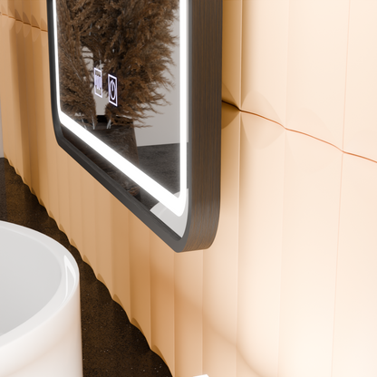 Specchio rettangolare a LED, 50x70 cm, EDGE Touch, sistema Demister, cornice nera Specchi Korman E Titolo predefinito Alessandro Design