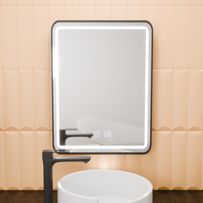 Specchio rettangolare a LED, 50x70 cm, EDGE Touch, sistema Demister, cornice nera Specchi Korman E Titolo predefinito Alessandro Design