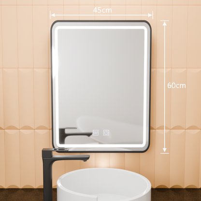 Specchio LED rettangolare, 45x60 cm, EDGE Touch, sistema Demister, cornice nera