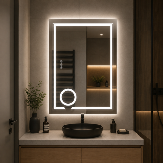 Specchio LED rettangolare, 50x70cm, CANTO Touch, Sistema Demister, Dimmerabile