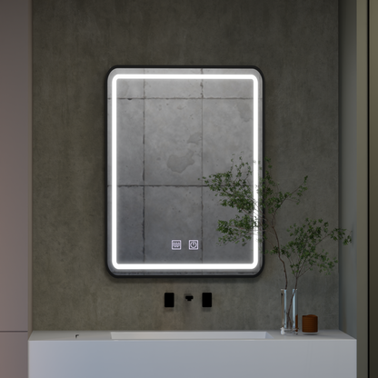 Specchio rettangolare a LED, 50x70 cm, EDGE Touch, sistema Demister, cornice nera Specchi Korman E Titolo predefinito Alessandro Design
