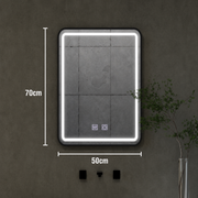 Specchio LED rettangolare, 50x70 cm, EDGE Touch, sistema Demister, cornice nera