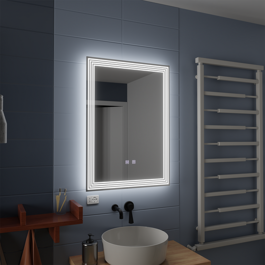 Specchio rettangolare a LED, 60x80 cm, ADIS Touch, sistema Demister, specchi dimmerabili Korman E Titolo predefinito Alessandro Design