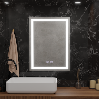 Specchio rettangolare a LED, 60x80cm, RADIANTE Touch, Luce Fredda, Sistema Demister, Dimmerabile