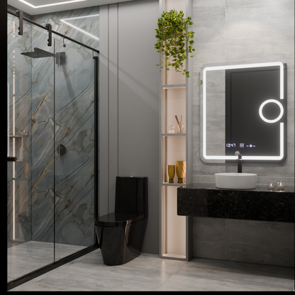Specchio rettangolare a LED, 75x90 cm, Eclat MotionGlow Marcello, sistema antiappannante, orologio e termometro, lente d'ingrandimento cosmetica, specchi dimmerabili Marcello Titolo predefinito Alessandro Design