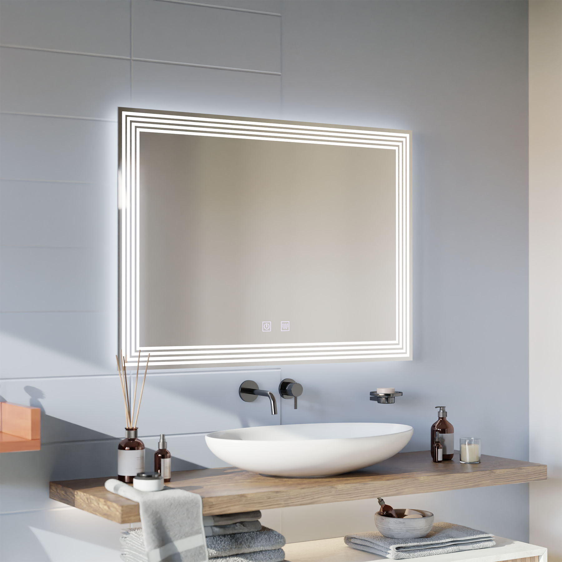 Specchio rettangolare a LED, Demister, 80x60cm, ADIS Basic Touch Specchi Korman E Titolo predefinito Alessandro Design