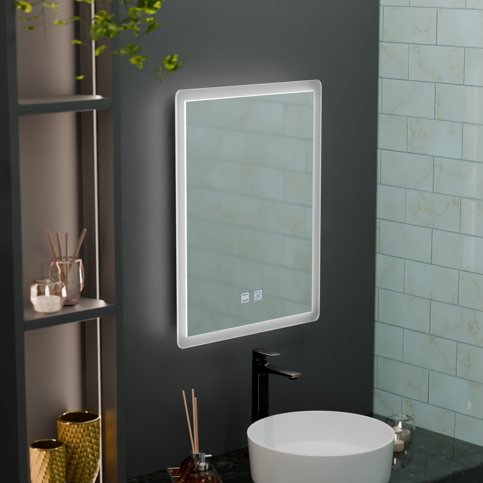 Specchio LED rettangolare, 60x80cm, Touch VENERA, Sistema Demister, Specchi Dimmerabili Korman E Titolo predefinito Alessandro Design
