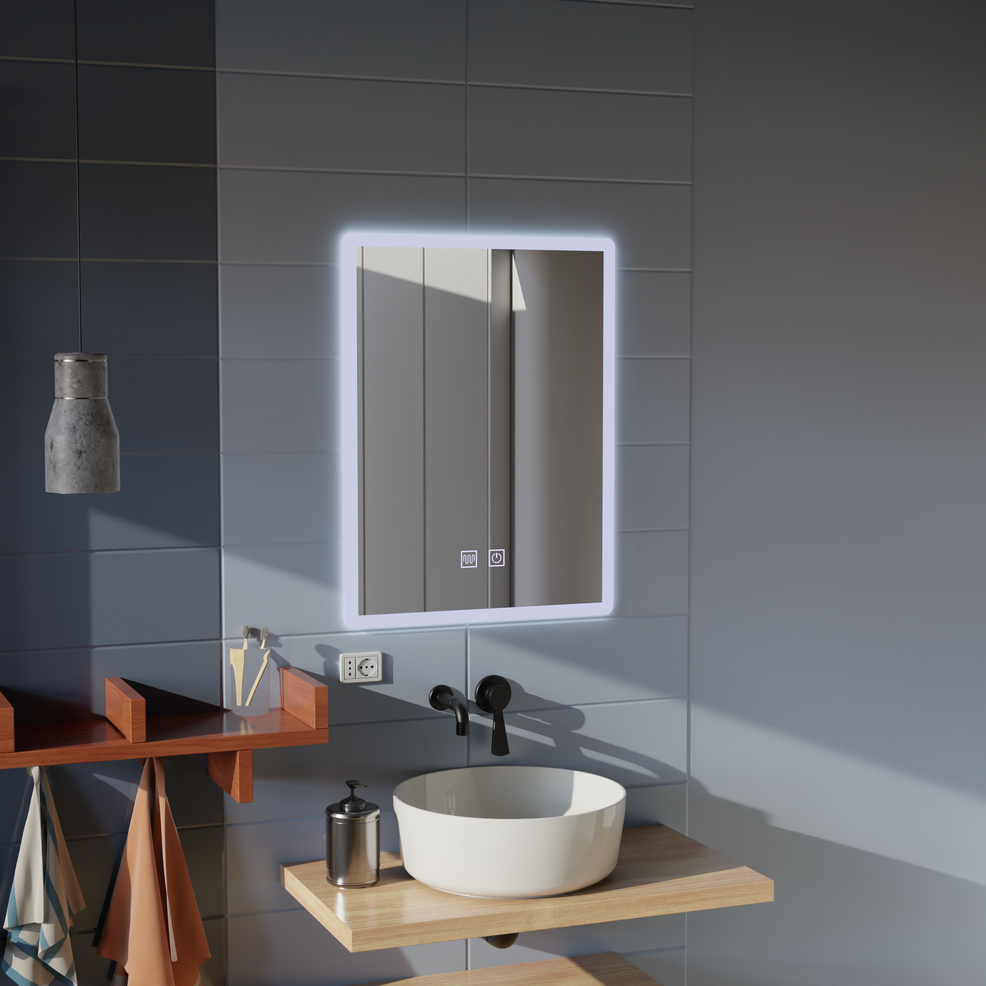 Specchio LED rettangolare, 60x80cm, Touch VENERA, Sistema Demister, Specchi Dimmerabili Korman E Titolo predefinito Alessandro Design