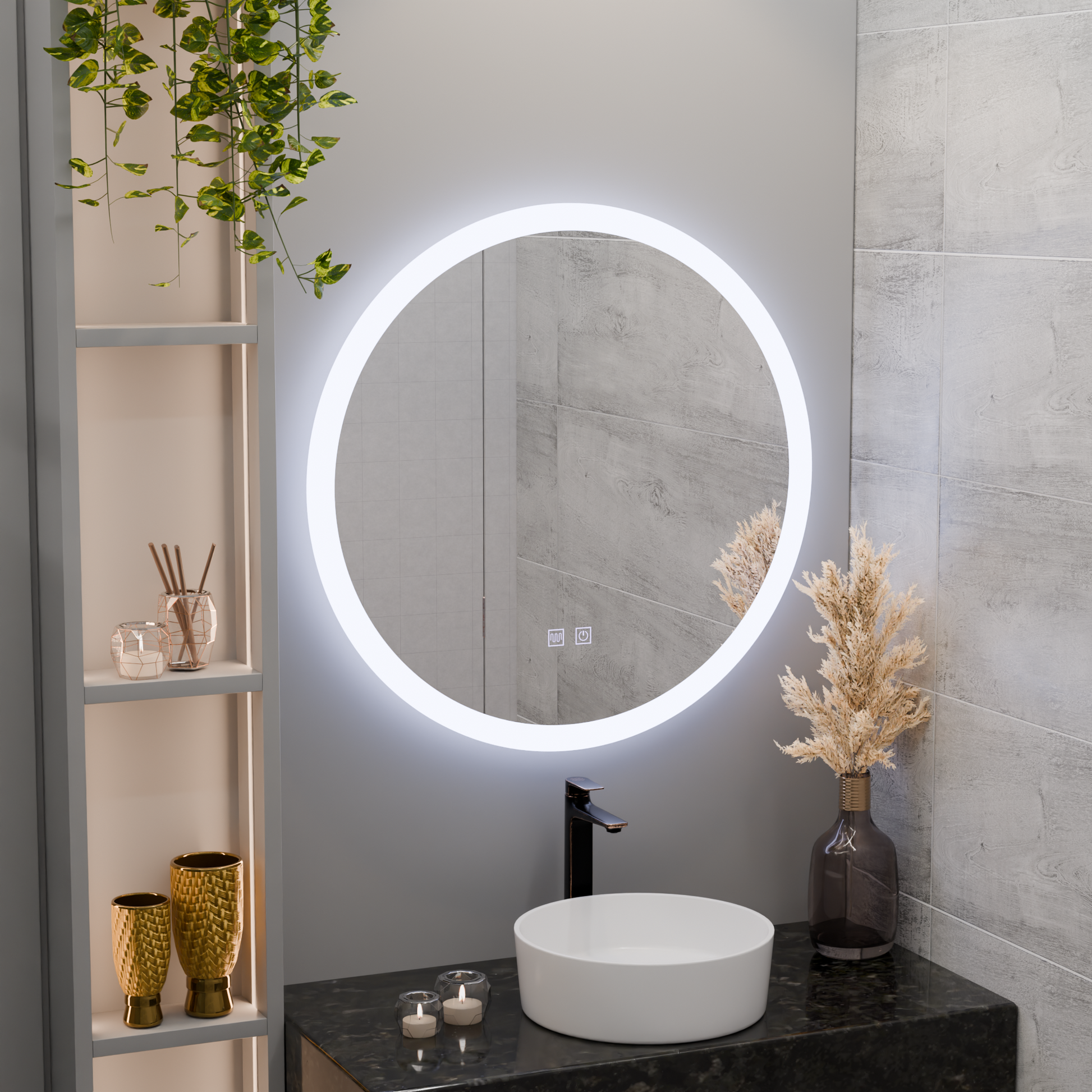 Specchio rotondo a LED, 50 cm, Noxia Touch, sistema antiappannante, specchi dimmerabili Korman E Titolo predefinito Alessandro Design