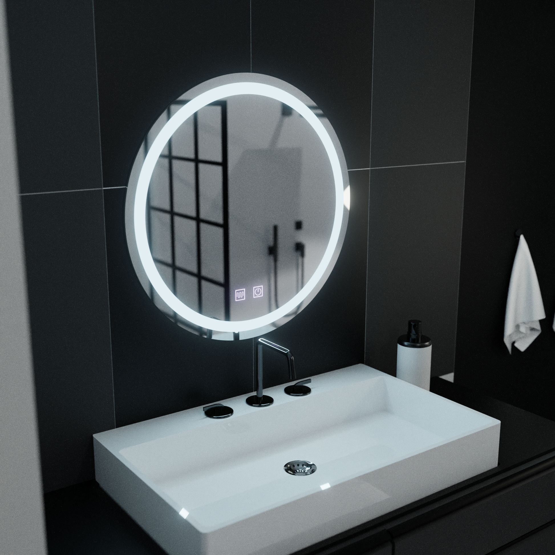 Specchio rotondo a LED, 60 cm, luce touch, sistema antiappannante, specchi dimmerabili Korman E Titolo predefinito Alessandro Design