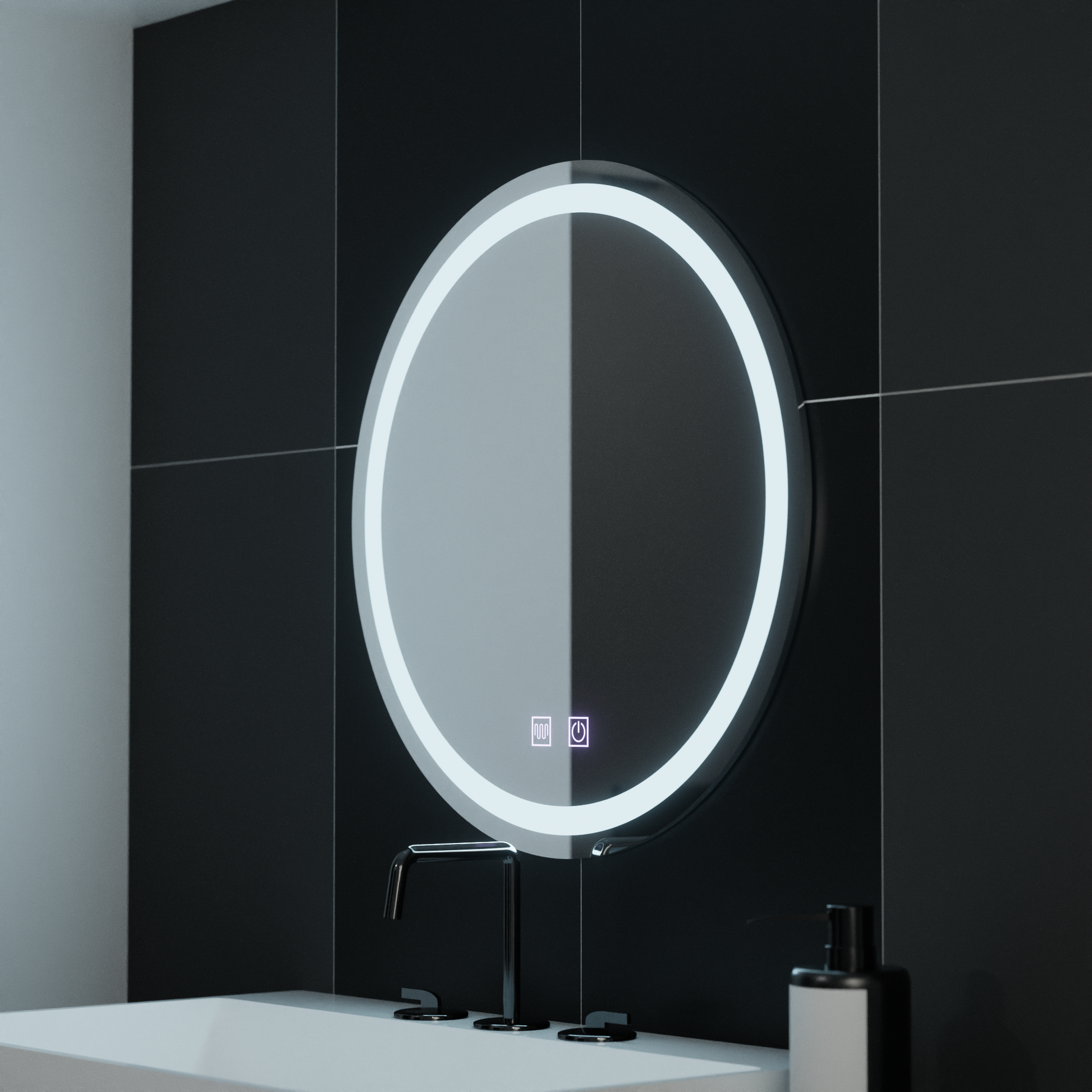 Specchio rotondo a LED, 60 cm, luce touch, sistema antiappannante, specchi dimmerabili Korman E Titolo predefinito Alessandro Design