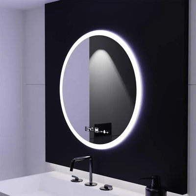 GIULIA Specchio rotondo a LED, 70 cm, sensore MotionGlow, sistema antiappannamento, orologio e termometro, dimmerabile, Marcello Funghi