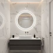 Nexos Specchio LED Rotondo, 60cm, 24W, Luce Calda/Fredda/Neutra, Sensore, Sistema Antiappannante, Orologio, Dimmerabile