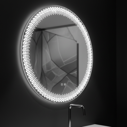 Nexos Specchio LED Rotondo, 60cm, 24W, Luce Calda/Fredda/Neutra, Sensore, Sistema Antiappannante, Orologio, Dimmerabile