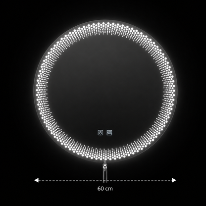 Nexos Specchio LED Rotondo, 60cm, 24W, Luce Calda/Fredda/Neutra, Sensore, Sistema Antiappannante, Orologio, Dimmerabile