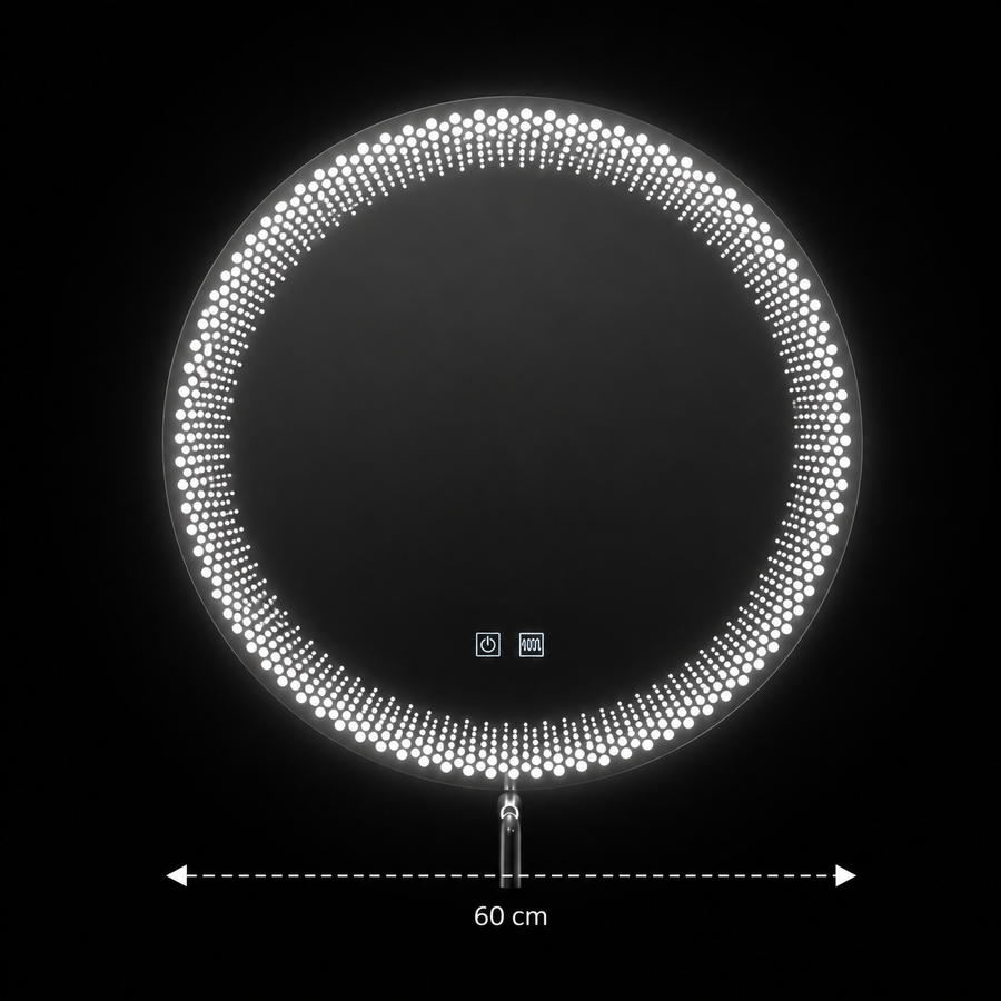 Nexos Specchio LED Rotondo, 60cm, 24W, Luce Calda/Fredda/Neutra, Sensore, Sistema Antiappannante, Orologio, Dimmerabile