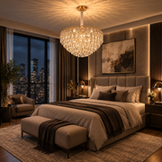 ERDENET Eleganza Lampadario Cristallo, 9xE14, Diametro 50 cm, Metallo e Cristallo, Oro Lucido, Altezza Regolabile