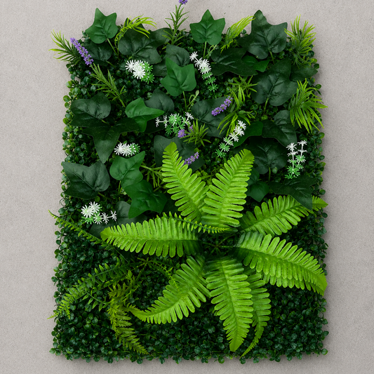 Pannello da siepe artificiale con foglie di lavanda e foglie miste, 40 x 60 cm, verde
