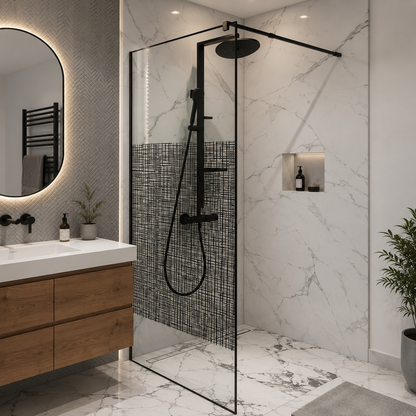 SASKATON Parete doccia walk-in, 80x195 cm, metallo, nero