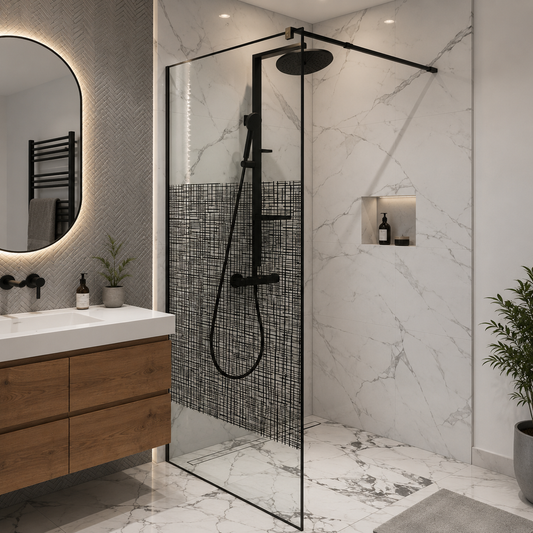 SASKATON Parete doccia walk-in, 80x195 cm, metallo, nero