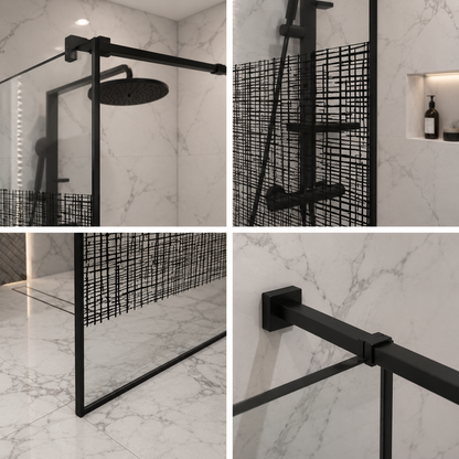SASKATON Parete doccia walk-in, 80x195 cm, metallo, nero