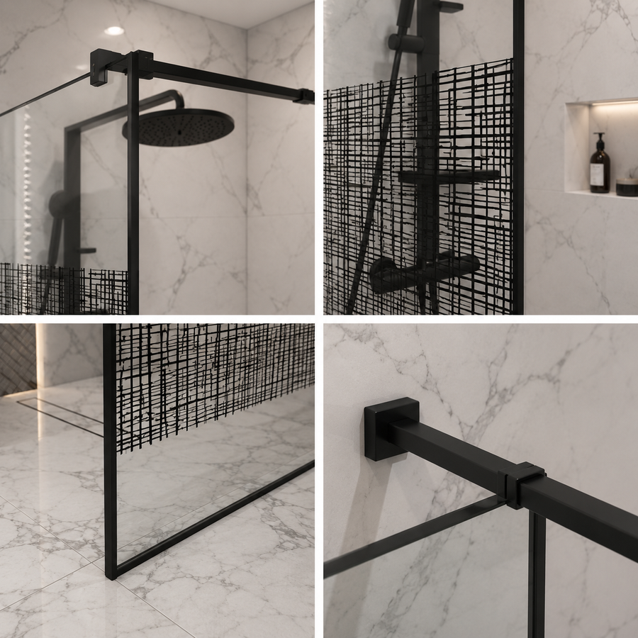 SASKATON Parete doccia walk-in, 80x195 cm, metallo, nero