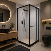 Parete doccia walk-in 100x100x195 cm, vetro di sicurezza 7,6 mm, satinato, profilo metallico resistente, Nero