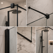 Parete doccia walk-in 100x195 cm, Vetro stampato, Sicuro, 8 mm, Profilo metallico resistente 4,5 mm, Nero