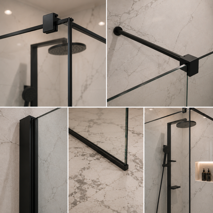Parete doccia walk-in 100x195 cm, Vetro stampato, Sicuro, 8 mm, Profilo metallico resistente 4,5 mm, Nero