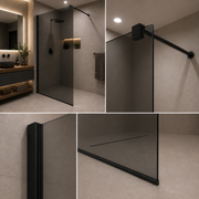 Parete doccia walk-in 70x195 cm, vetro temperato grigio 8 mm, profilo metallico resistente, nero