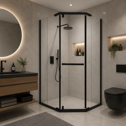 Parete doccia walk-in 90x90x190 cm, vetro di sicurezza da 6 mm, profilo metallico resistente, Nero