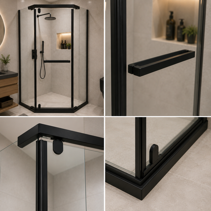 Parete doccia walk-in 90x90x190 cm, vetro di sicurezza da 6 mm, profilo metallico resistente, Nero