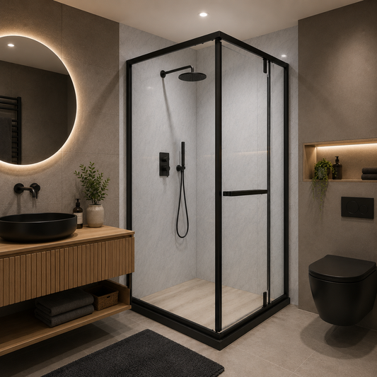 Parete doccia walk-in 90x90x195 cm, vetro di sicurezza 7,6 mm, satinato, profilo metallico resistente, Nero