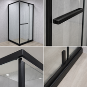 Parete doccia walk-in 90x90x195 cm, vetro di sicurezza 7,6 mm, satinato, profilo metallico resistente, Nero