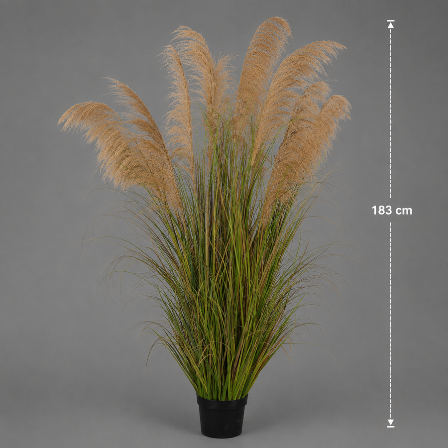 Erba ornamentale per piante artificiali, 183 cm, con 13 fili, canna ed erba, verde scuro, senza vaso