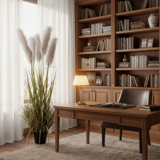 Pianta artificiale erba ornamentale, 180 cm, con 5 fili, canna ed erba, verde e grigio, senza vaso
