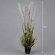 Pianta artificiale erba ornamentale, 180 cm, con 5 fili, canna ed erba, verde e grigio, senza vaso