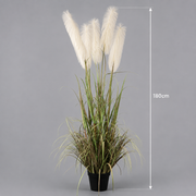 Pianta artificiale erba ornamentale, 180 cm, con 5 fili, canna ed erba, verde e rosa, senza vaso