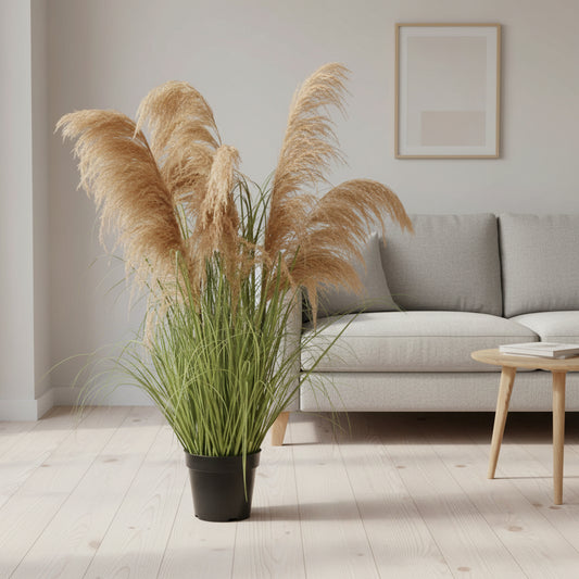 Pianta artificiale erba ornamentale, 110 cm, con 7 fili, canna ed erba, verde scuro, senza vaso