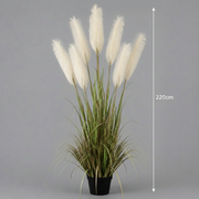Erba ornamentale per piante artificiali, 220 cm, con 7 fili, canna ed erba, verde e bianco, senza vaso