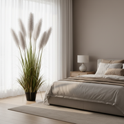Erba ornamentale per piante artificiali, 220 cm, con 7 fili, Erba di canna sj, verde e grigia, senza vaso