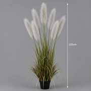 Erba ornamentale per piante artificiali, 220 cm, con 7 fili, Erba di canna sj, verde e grigia, senza vaso