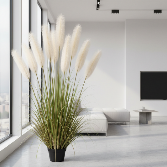 Erba ornamentale per piante artificiali, 240 cm, con 9 fili, canna ed erba, verde e rosa, senza vaso